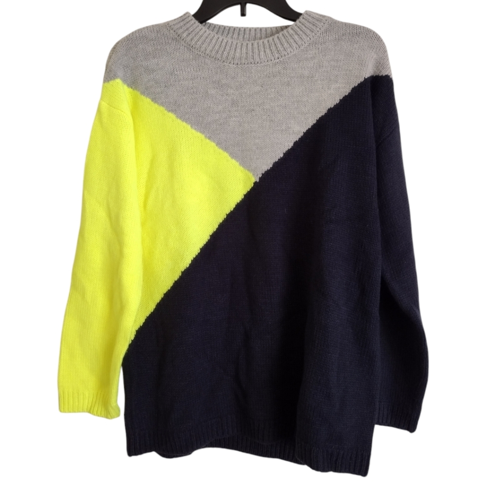 BB Dakota NWT bunny slope sweater neon yellow black grey colorblock size Small